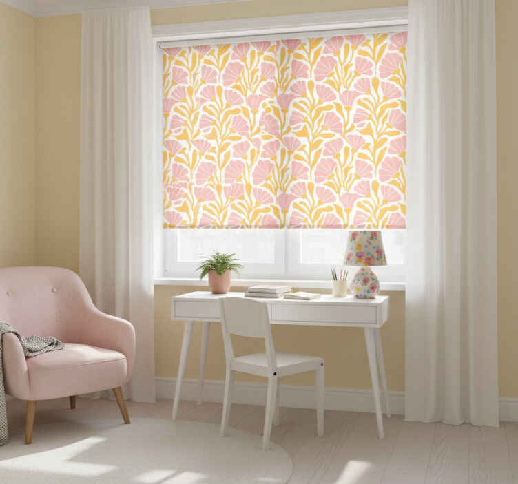 Pink roller blind with modern colorful floral design - TenStickers
