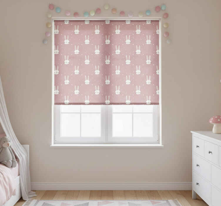 Pink roller blind with baby bunny faces - TenStickers