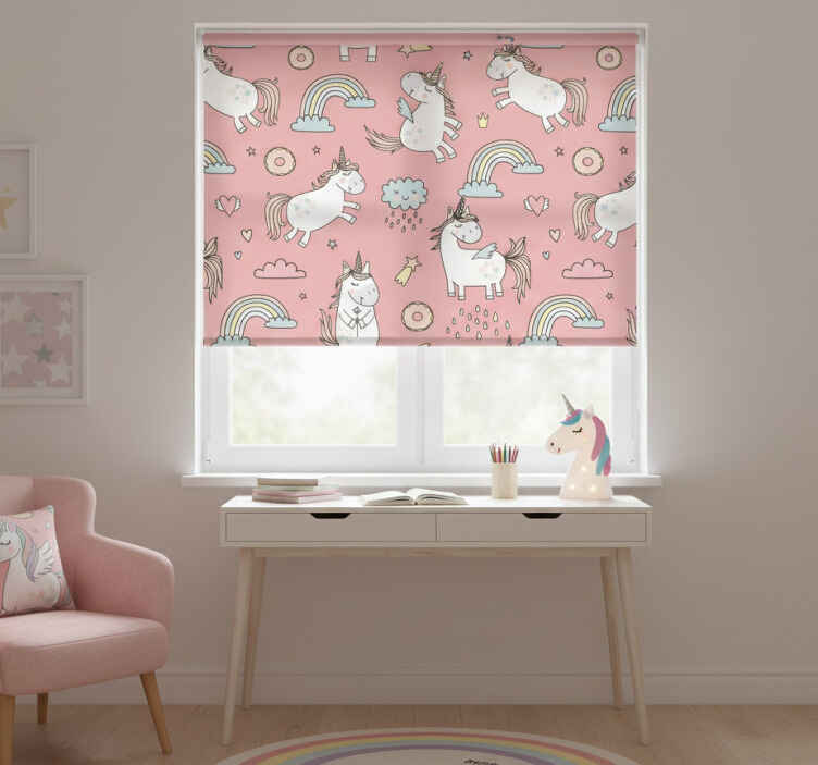 Pink roller blind unicorn dream delight - TenStickers
