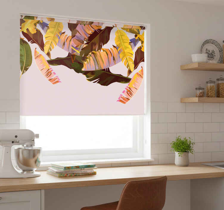 Kitchen roller blind exotic banana leaves design - TenStickers