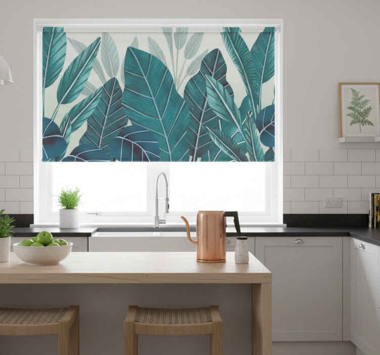 Persiana enrollable para cocina hojas tropicales acuarela 3d - TenVinilo