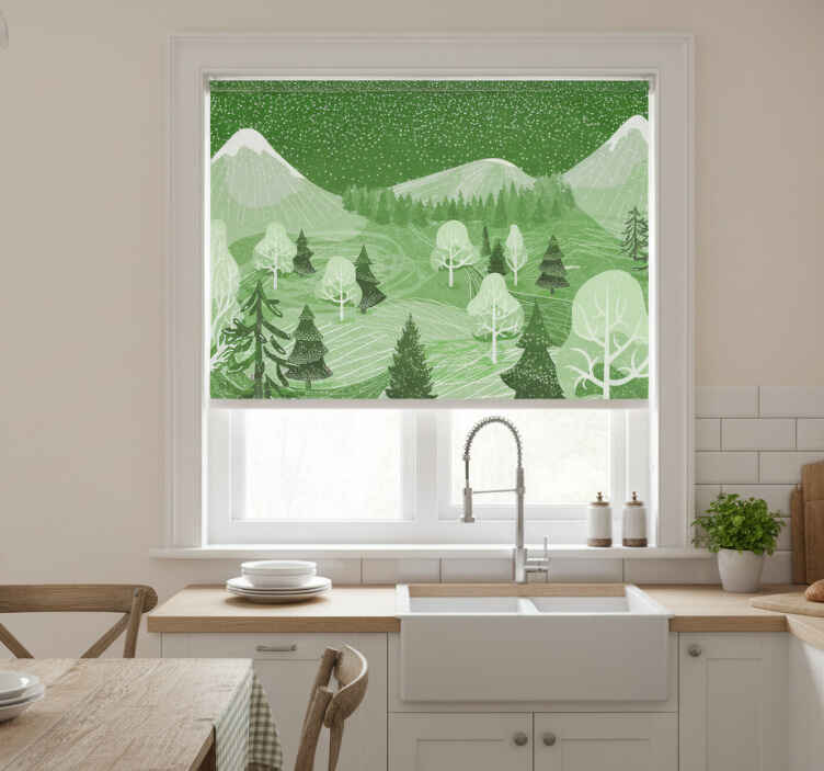 Store enrouleur cuisine forêt vintage verte - TenStickers
