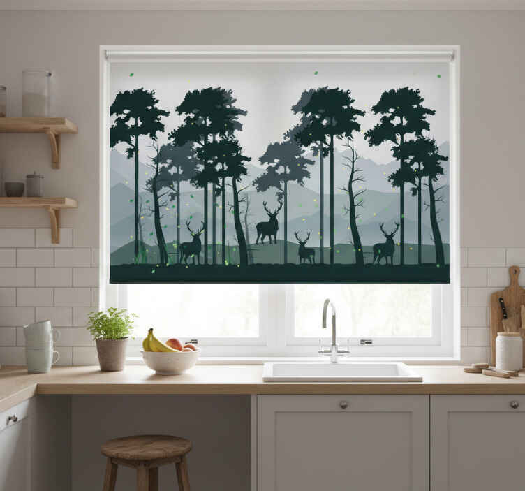 Küchenfenster rollo silhouette wald skandi - TenStickers