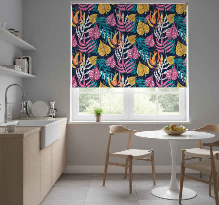 Kitchen roller blind with multicolor leaves on blue - TenStickers