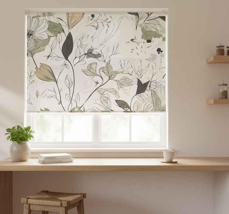 Store enrouleur cuisine fleurs dessinées - TenStickers