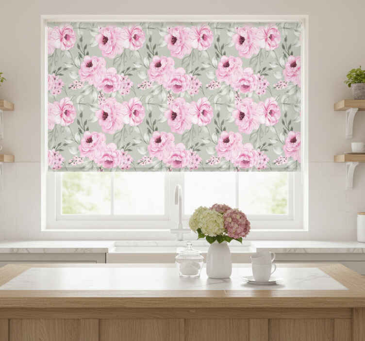 Kitchen roller blind in pastel peony colors - TenStickers