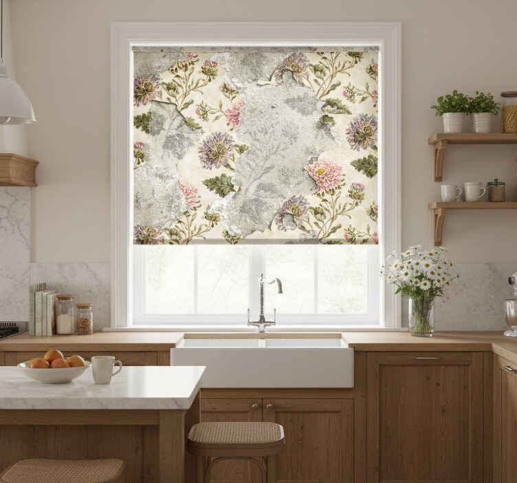 Kitchen roller blind with vintage floral design on beige - TenStickers