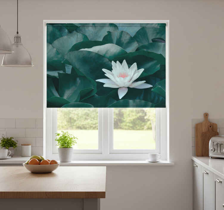 Persiana enrollable para cocina flor de loto blanca zen - TenVinilo
