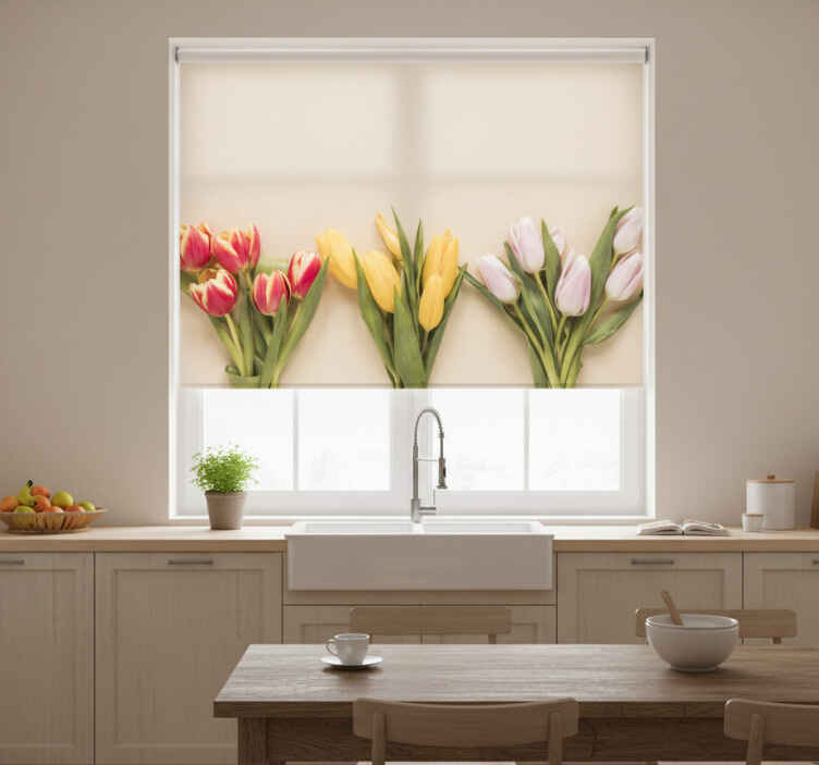 Persiana enrollable para cocina tres colores de flores - TenVinilo