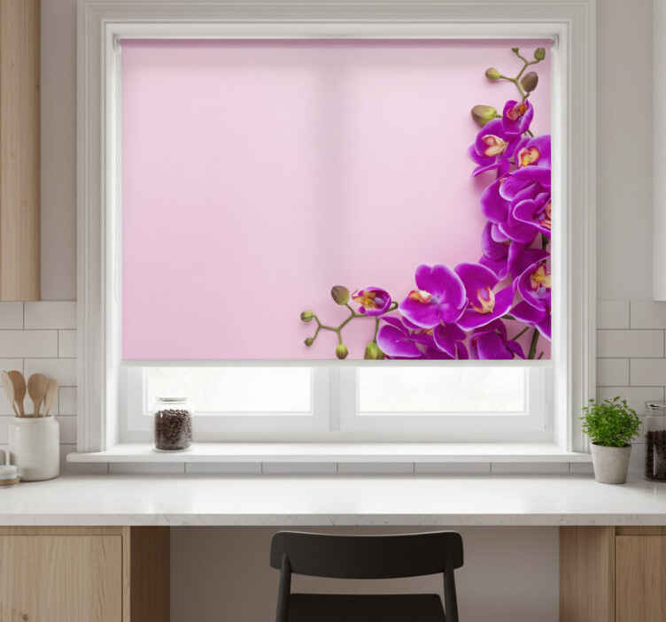 Persiana enrollable para cocina fondo rosa con orquídea - TenVinilo