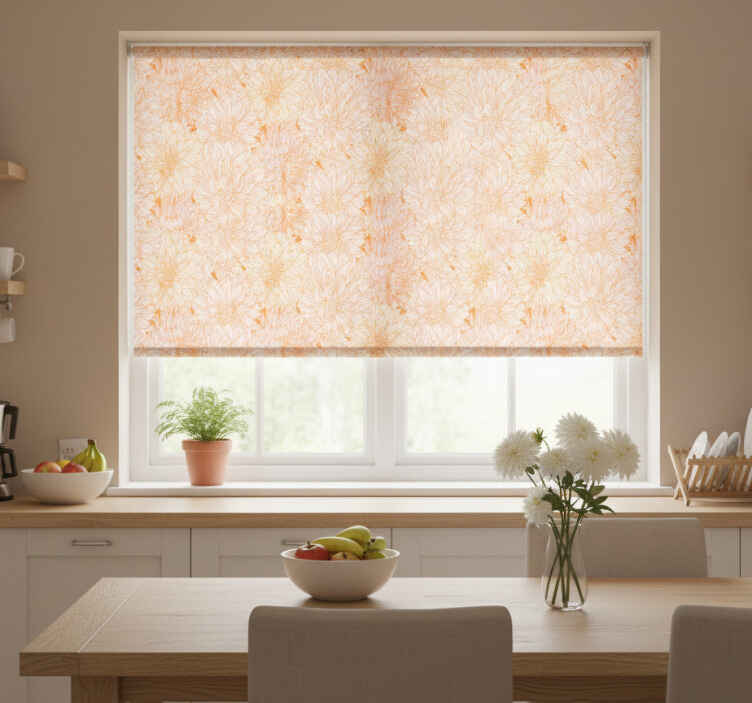 Kitchen roller blind with a lot of white dahlia texture - TenStickers