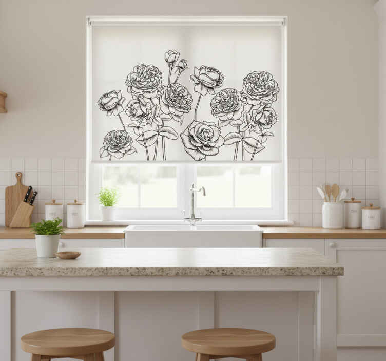 Kitchen roller blind with black and white roses - TenStickers