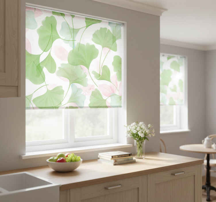 Kitchen roller blind with glamour watercolor ginkgo leaves - TenStickers