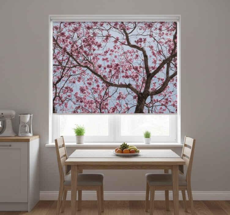 Kitchen roller blind with beautiful pink cherry blossoms - TenStickers