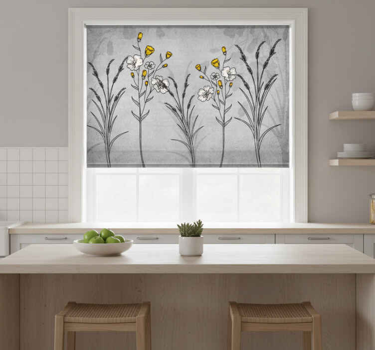 Persiana enrollable para cocina plantas grises escandinavas - TenVinilo