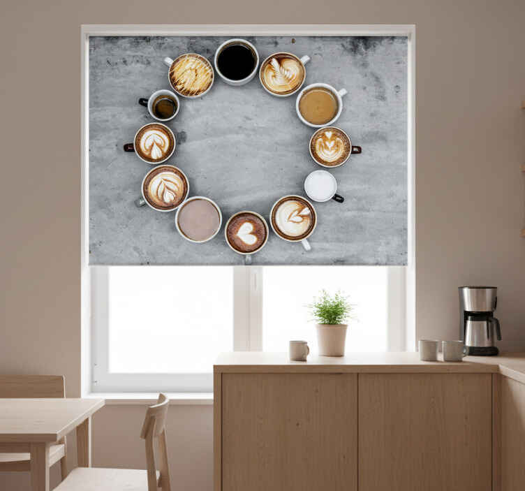 Kitchen roller blind with various coffee mugs design - TenStickers