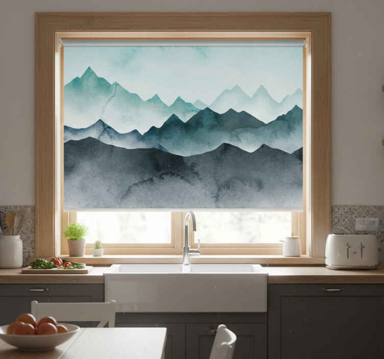 Persiana enrollable para cocina montañas azules pintadas - TenVinilo