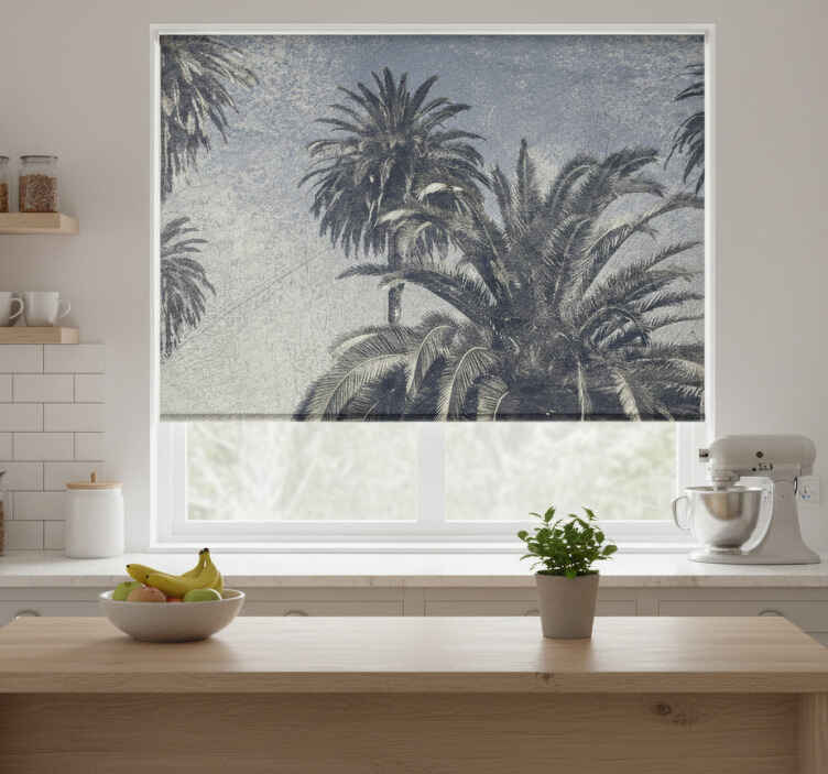 Kitchen roller blind with gray palm tree design - TenStickers