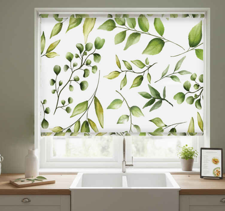Store enrouleur cuisine feuilles d'eucalyptus aquarelle - TenStickers