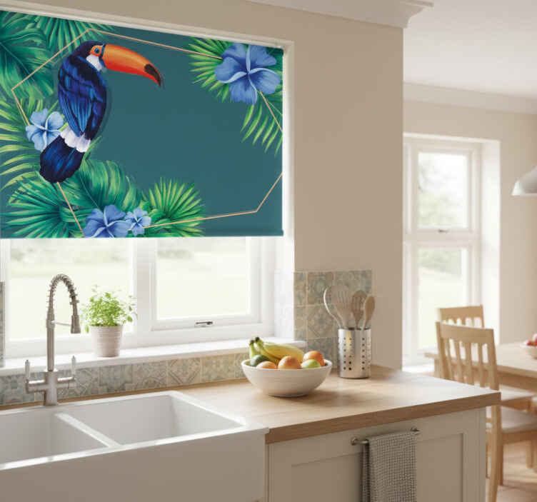 Persiana enrollable para cocina hojas tropicales con tucán - TenVinilo