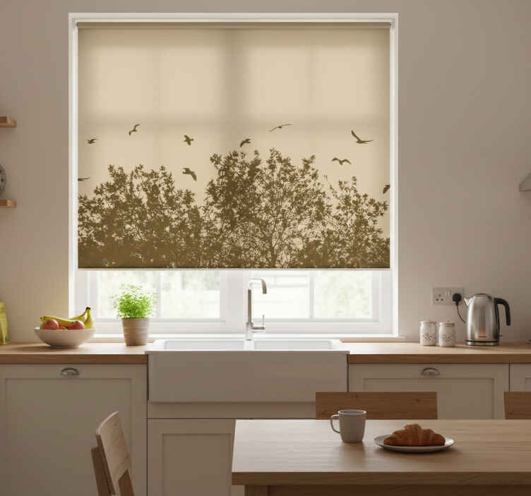 Store enrouleur cuisine fleurs de printemps avec oiseaux - TenStickers