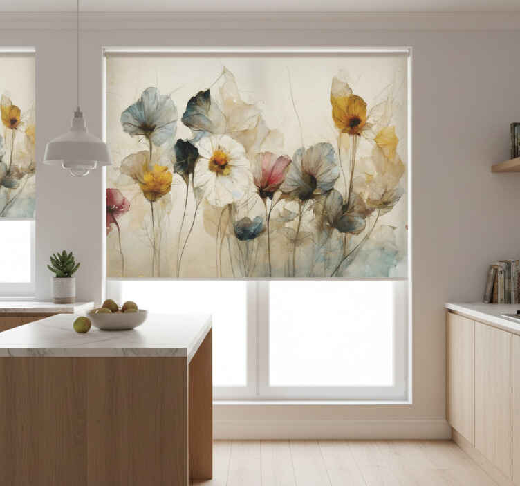Keuken rolgordijn met gedroogde mooie bloemen - TenStickers