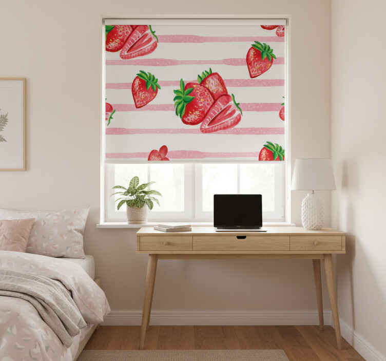 Kitchen roller blind seamless strawberries on stripes - TenStickers