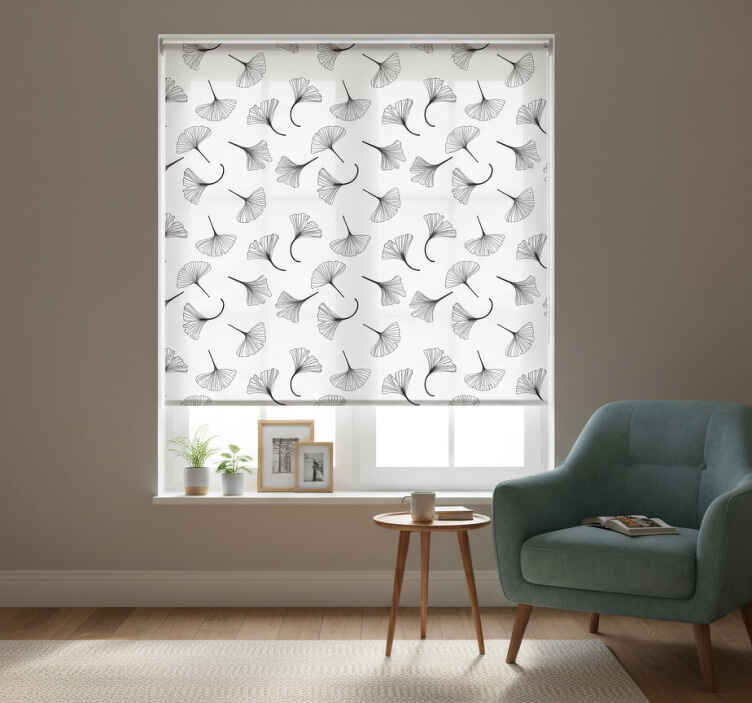 Kitchen roller blind ginkgo leaves black design - TenStickers