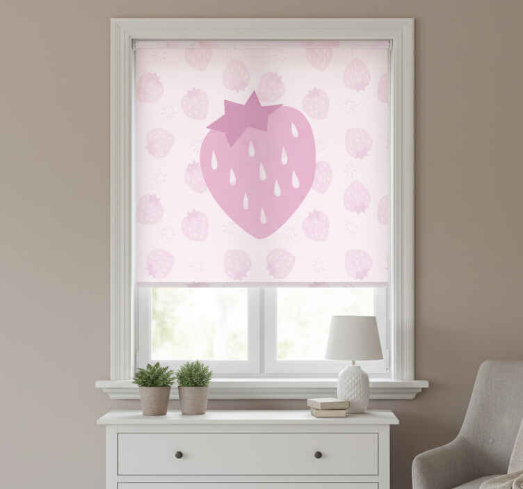 Persiana enrollable para cocina con patrón de fresas rosa - TenVinilo