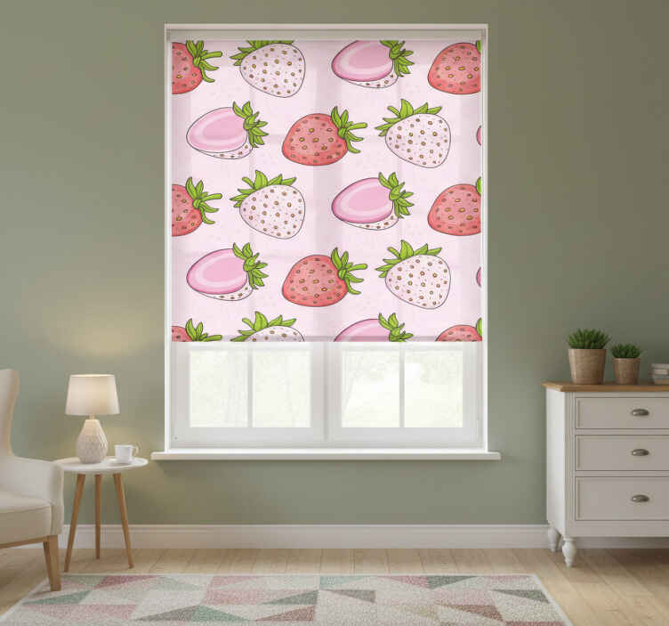 Roleta do kuchyne bezšvové ružové a červené jahody - Tenstickers