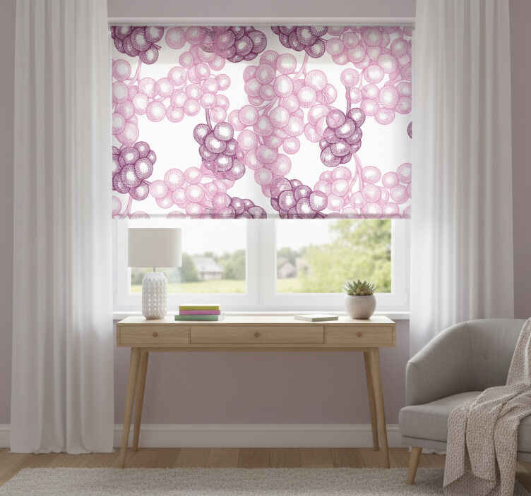 Kitchen roller blind with hand-drawn pink and purple grapes - TenStickers
