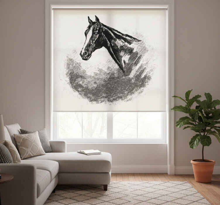 White window blind with graphite horses design - TenStickers