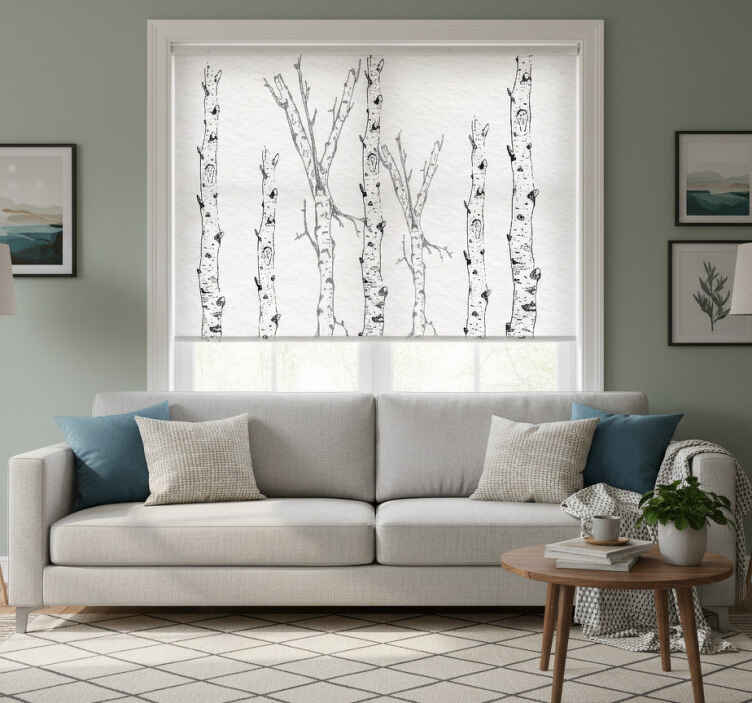 White roller blind birch stems design - TenStickers