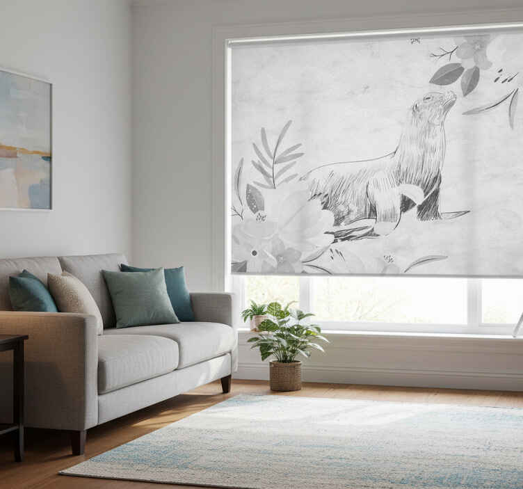 White blind with gray seal swimming and flowers - TenStickers