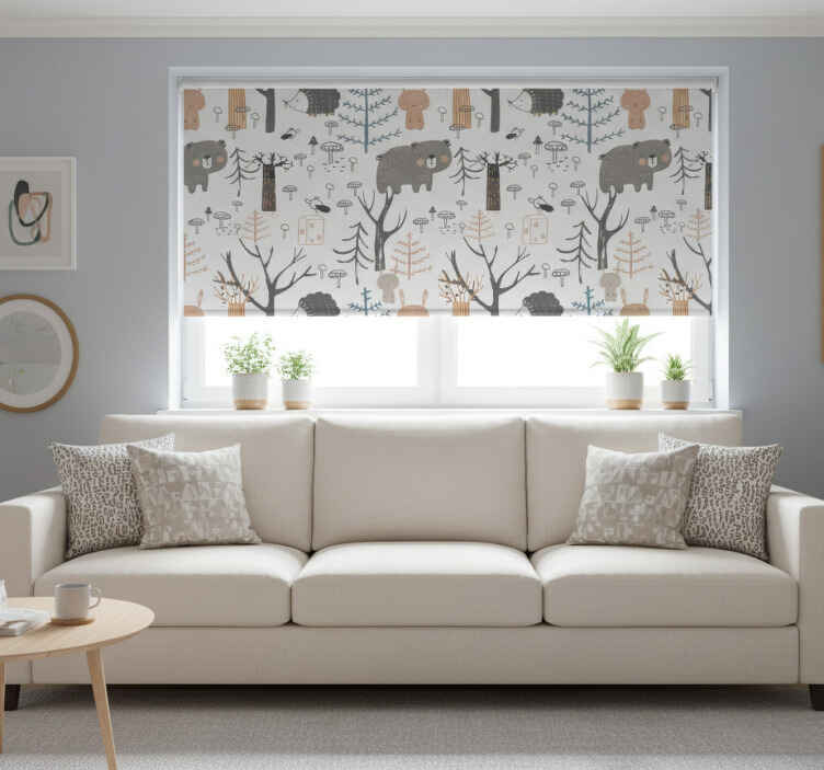 White window blind scandinavian forest animals - TenStickers