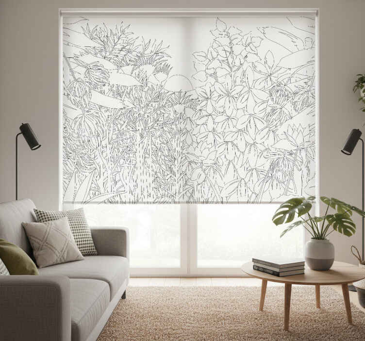 Store enrouleur blanc dessin jungle tropicale - TenStickers