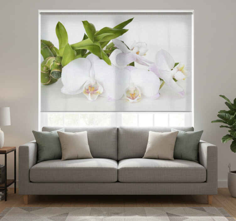 White blind with green orchid design - TenStickers
