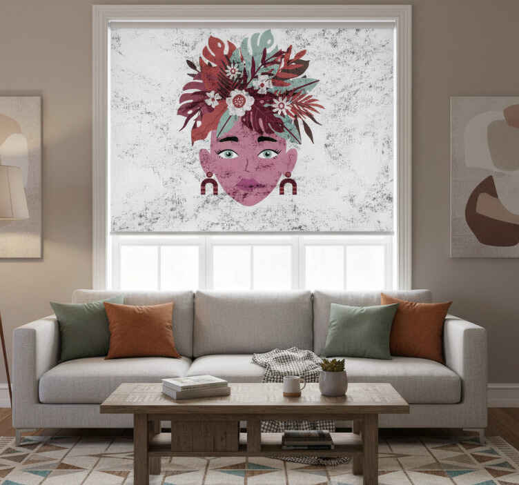 White blind with modern woman and flowers design - TenStickers