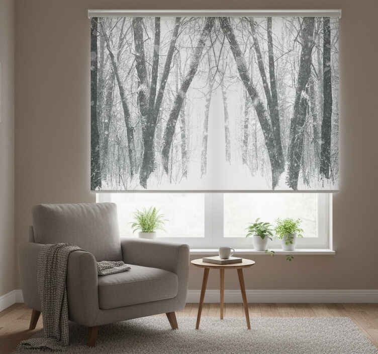 Store enrouleur blanc arbres d'hiver en forêt - TenStickers