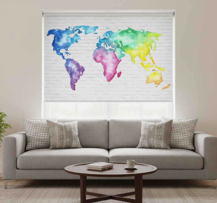 White blind colourful world map brick wall - TenStickers