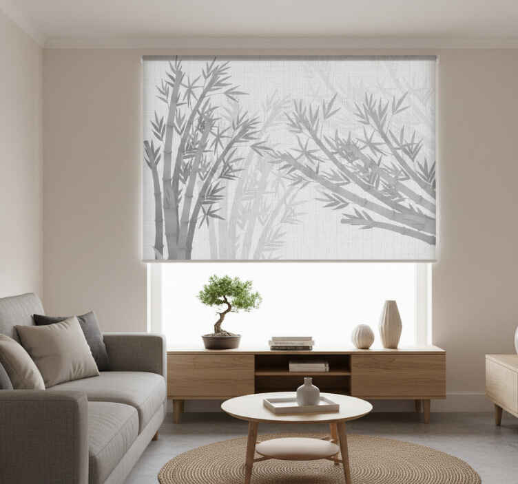White blind with textured japandi bamboo leaves - TenStickers