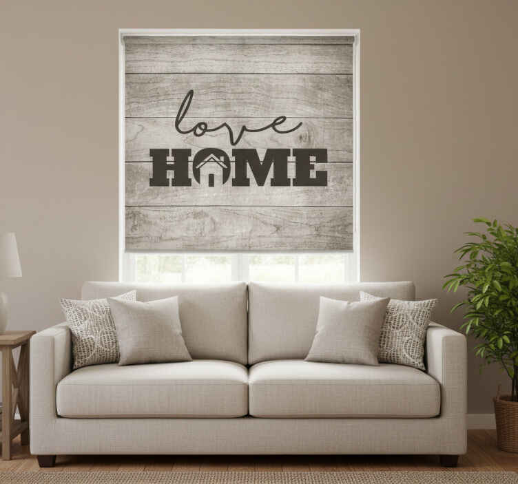 Living room blind love home on gray wood plank 2 - TenStickers