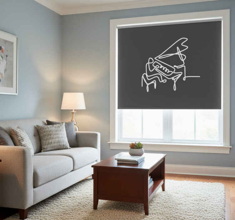 Living room blind with cute pianist lineart design - TenStickers