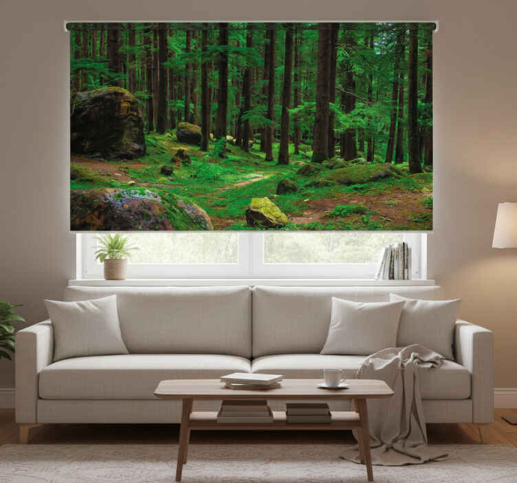 Living room blind green forest with trees - TenStickers