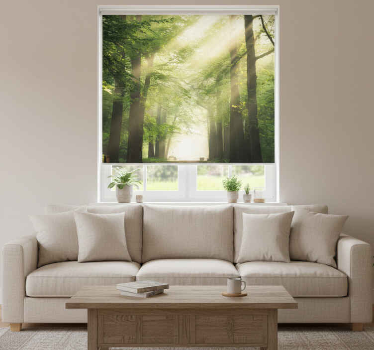 Store enrouleur bureau forêt verte avec soleil - TenStickers