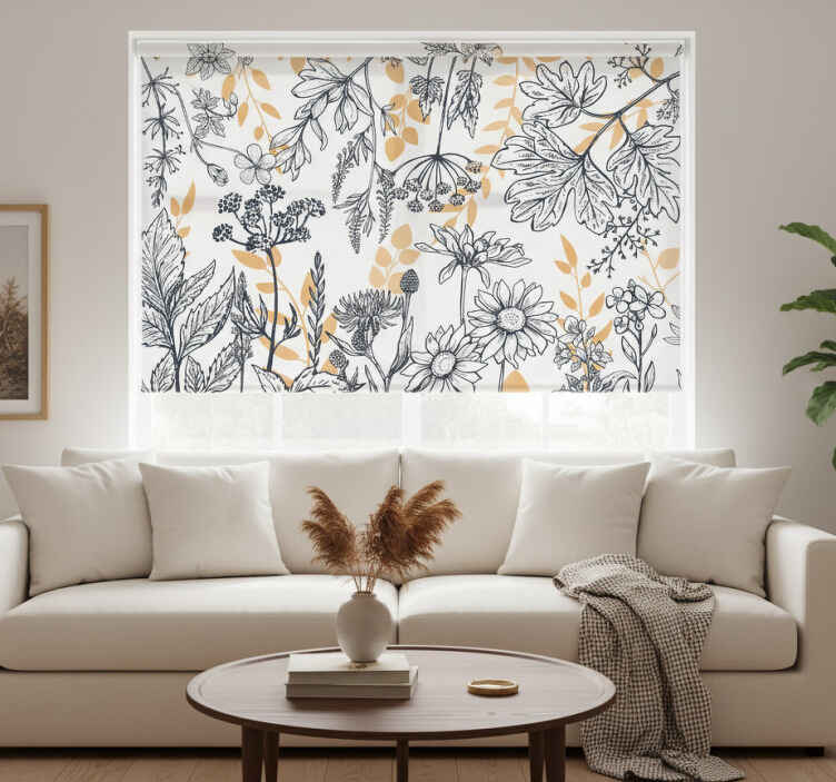 Persiana enrollable salón glamour floral con dorado - TenVinilo