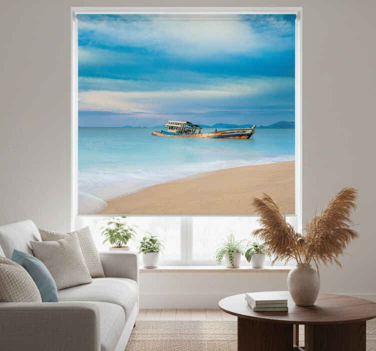 Persiana enrollable salón barco en la playa - TenVinilo
