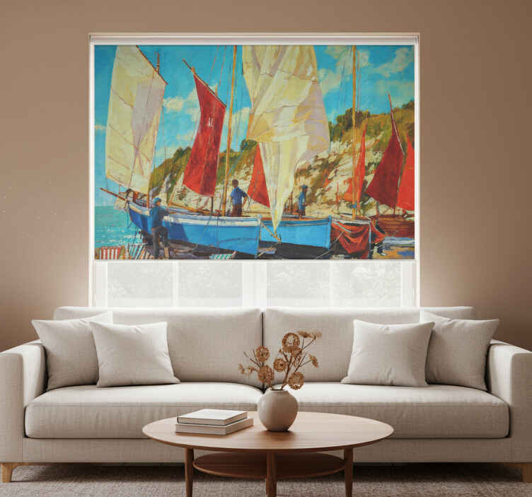 Living room blind three boats on the water - TenStickers