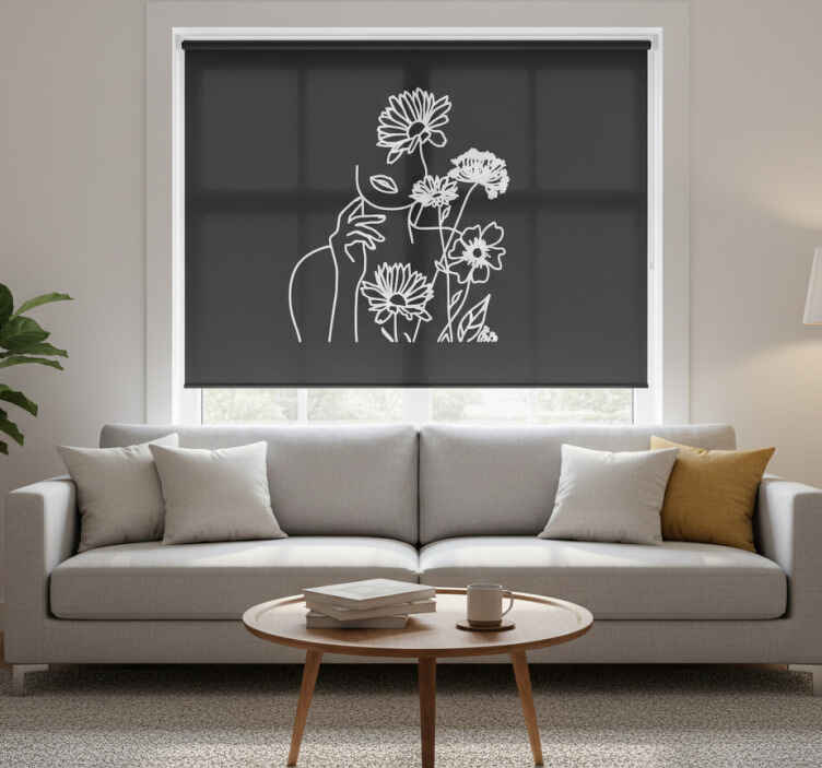 Living room blind with minimalist woman and sunflowers - TenStickers