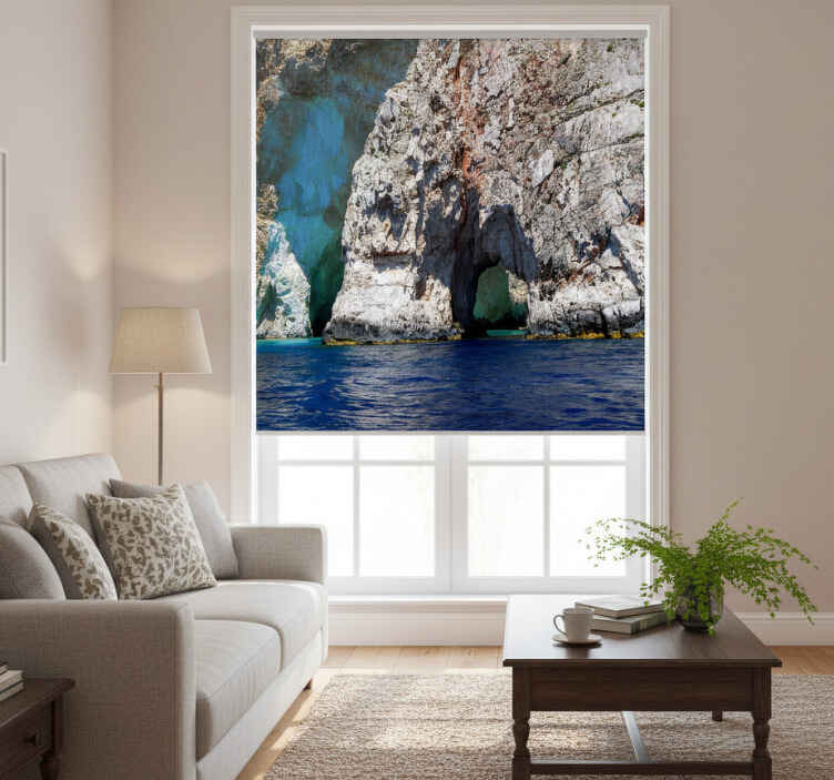 Living room roller blind raj cave with blue water - TenStickers